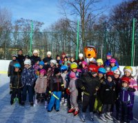 zdjęcie pamiątkowe uczesnikó zabawy na lodzie, Mikołów, 15 stycznia 2020